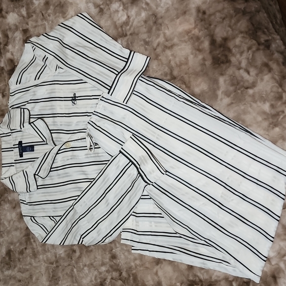 Two piece pajama set with long sleeve button up shirt and long pants - Picture 2 of 5